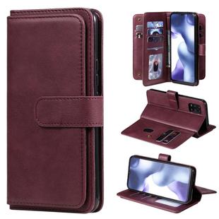 For Xiaomi Mi 10 Lite Multifunctional Magnetic Copper Buckle Horizontal Flip Solid Color Leather Case with 10 Card Slots & Wallet & Holder & Photo Frame(Wine Red)