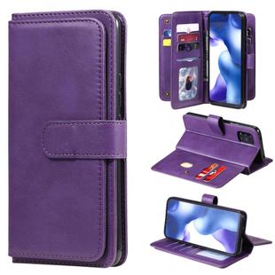 For Xiaomi Mi 10 Lite Multifunctional Magnetic Copper Buckle Horizontal Flip Solid Color Leather Case with 10 Card Slots & Wallet & Holder & Photo Frame(Purple)