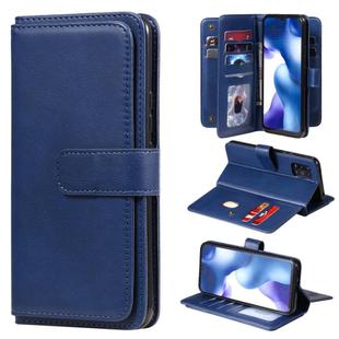 For Xiaomi Mi 10 Lite Multifunctional Magnetic Copper Buckle Horizontal Flip Solid Color Leather Case with 10 Card Slots & Wallet & Holder & Photo Frame(Dark Blue)