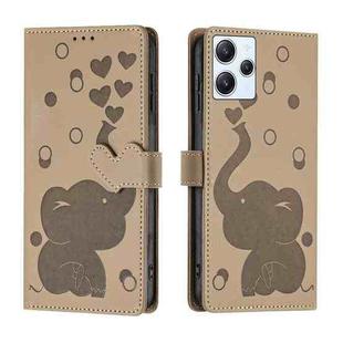 For Redmi 12 4G / 5G Cartoon Elephant Embossed Leather Phone Case(Khaki)