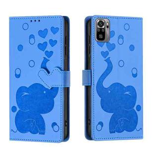 For Redmi Note 10 / Note 10S Cartoon Elephant Embossed Leather Phone Case(Blue)