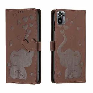 For Redmi Note 10 / Note 10S Cartoon Elephant Embossed Leather Phone Case(Brown)