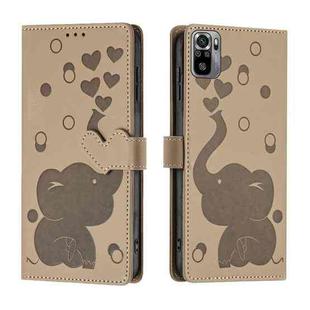 For Redmi Note 10 / Note 10S Cartoon Elephant Embossed Leather Phone Case(Khaki)