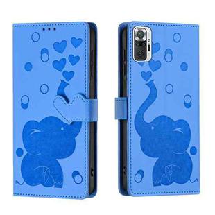 For Redmi Note 10 Pro Cartoon Elephant Embossed Leather Phone Case(Blue)