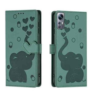 For Redmi Note 12S 4G Cartoon Elephant Embossed Leather Phone Case(Green)