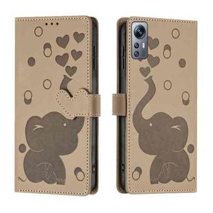 For Redmi Note 12S 4G Cartoon Elephant Embossed Leather Phone Case(Khaki)