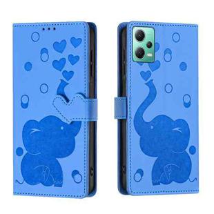 For Redmi Note 12 5G Cartoon Elephant Embossed Leather Phone Case(Blue)