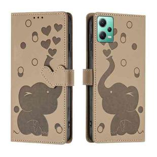 For Redmi Note 12 5G Cartoon Elephant Embossed Leather Phone Case(Khaki)