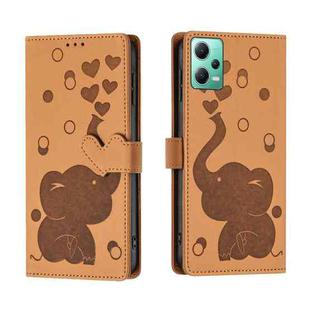 For Redmi Note 12 5G Cartoon Elephant Embossed Leather Phone Case(Yellow)