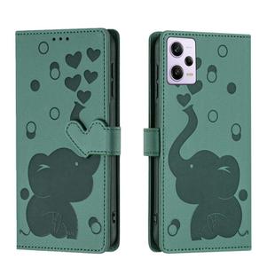 For Redmi Note 12 Pro 5G Cartoon Elephant Embossed Leather Phone Case(Green)