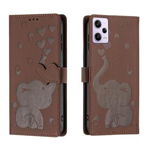 For Redmi Note 12 Pro 5G Cartoon Elephant Embossed Leather Phone Case(Brown)