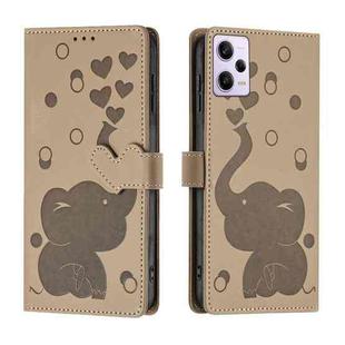 For Redmi Note 12 Pro 5G Cartoon Elephant Embossed Leather Phone Case(Khaki)