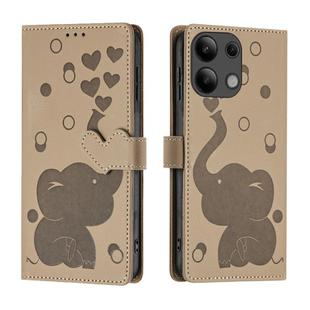 For Redmi Note 13 4G Cartoon Elephant Embossed Leather Phone Case(Khaki)