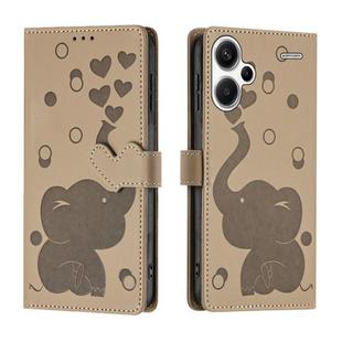 For Redmi Note 13 Pro+ Cartoon Elephant Embossed Leather Phone Case(Khaki)