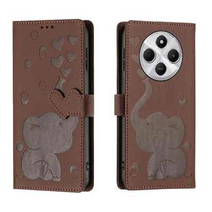 For Redmi 14C 4G Cartoon Elephant Embossed Leather Phone Case(Brown)