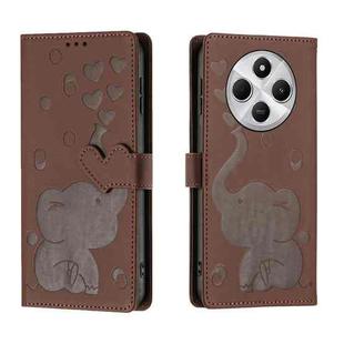 For Redmi A4 5G Cartoon Elephant Embossed Leather Phone Case(Brown)