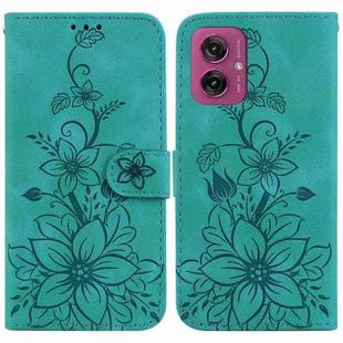 For Motorola Moto G55 Lily Embossed Leather Phone Case(Green)