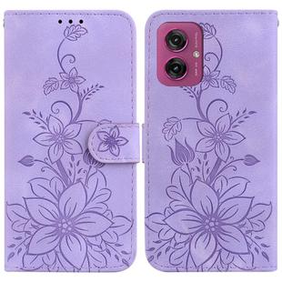 For Motorola Moto G55 Lily Embossed Leather Phone Case(Purple)