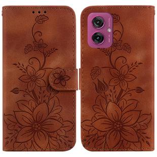 For Motorola Moto G55 Lily Embossed Leather Phone Case(Brown)