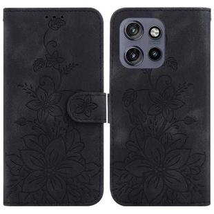 For Motorola Edge 50 Neo 5G Global Lily Embossed Leather Phone Case(Black)