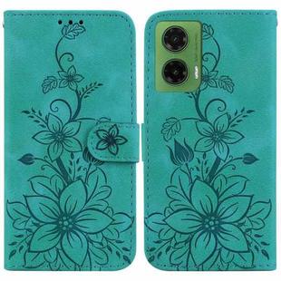 For Motorola Moto G35 Lily Embossed Leather Phone Case(Green)