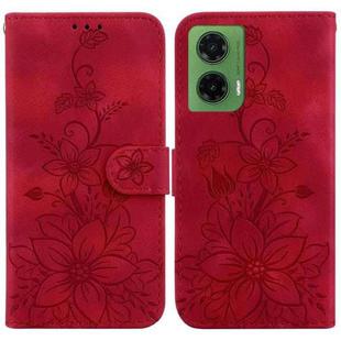 For Motorola Moto G35 Lily Embossed Leather Phone Case(Red)