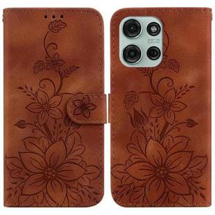 For Motorola Moto G75 5G Lily Embossed Leather Phone Case(Brown)