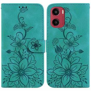 For Motorola Moto G05 / E15 Lily Embossed Leather Phone Case(Green)