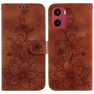 For Motorola Moto G05 / E15 Lily Embossed Leather Phone Case(Brown)