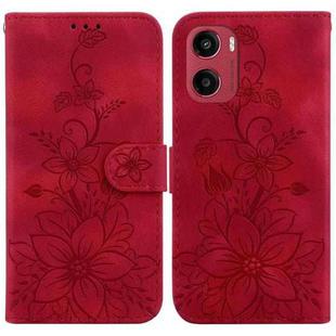 For Motorola Moto G05 / E15 Lily Embossed Leather Phone Case(Red)