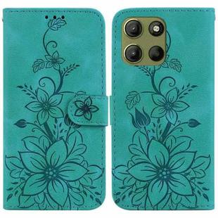 For Motorola Moto G15 Lily Embossed Leather Phone Case(Green)