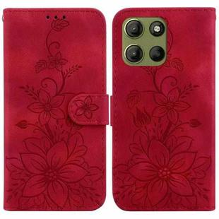 For Motorola Moto G15 Lily Embossed Leather Phone Case(Red)