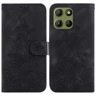 For Motorola Moto G15 Lily Embossed Leather Phone Case(Black)