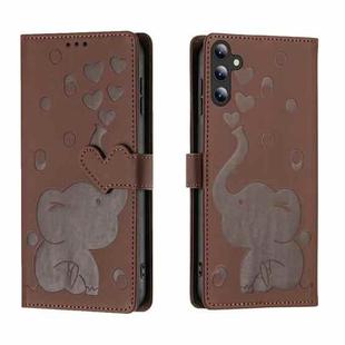 For Samsung Galaxy A15 Cartoon Elephant Embossed Leather Phone Case(Brown)