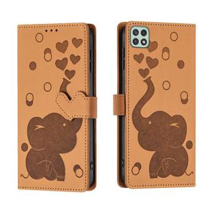 For Samsung Galaxy A22 5G Cartoon Elephant Embossed Leather Phone Case(Yellow)