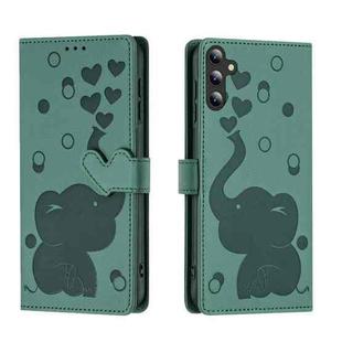 For Samsung Galaxy A24 4G Cartoon Elephant Embossed Leather Phone Case(Green)