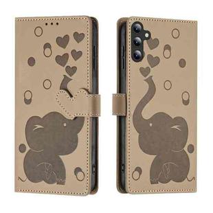 For Samsung Galaxy A54 5G Cartoon Elephant Embossed Leather Phone Case(Khaki)