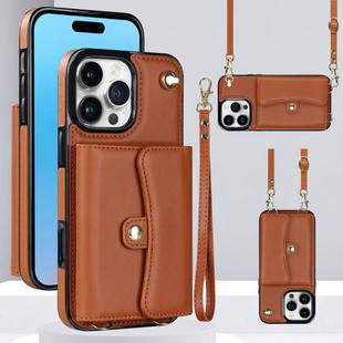 For iPhone 16 Pro Max RFID Card Slot Phone Case with Long Lanyard(Brown)