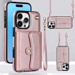 For iPhone 16 Pro RFID Card Slot Phone Case with Long Lanyard(Rose Gold)