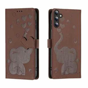 For Samsung Galaxy S24 5G Cartoon Elephant Embossed Leather Phone Case(Brown)