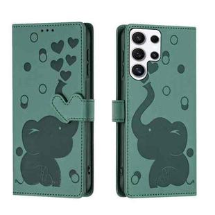 For Samsung Galaxy S24 Ultra 5G Cartoon Elephant Embossed Leather Phone Case(Green)