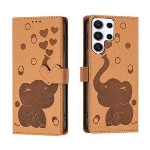 For Samsung Galaxy S24 Ultra 5G Cartoon Elephant Embossed Leather Phone Case(Yellow)