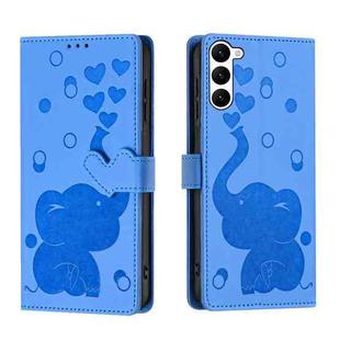 For Samsung Galaxy S23 5G Cartoon Elephant Embossed Leather Phone Case(Blue)