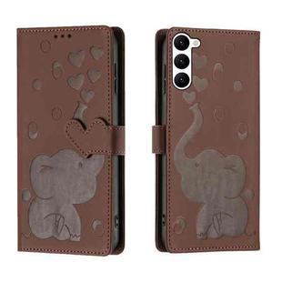 For Samsung Galaxy S23 5G Cartoon Elephant Embossed Leather Phone Case(Brown)