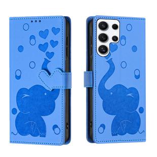 For Samsung Galaxy S23 Ultra 5G Cartoon Elephant Embossed Leather Phone Case(Blue)