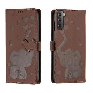 For Samsung Galaxy S22 5G Cartoon Elephant Embossed Leather Phone Case(Brown)