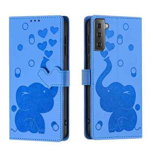 For Samsung Galaxy S22+ 5G Cartoon Elephant Embossed Leather Phone Case(Blue)