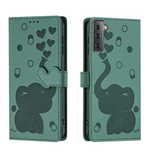 For Samsung Galaxy S22+ 5G Cartoon Elephant Embossed Leather Phone Case(Green)