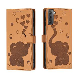 For Samsung Galaxy S22+ 5G Cartoon Elephant Embossed Leather Phone Case(Yellow)