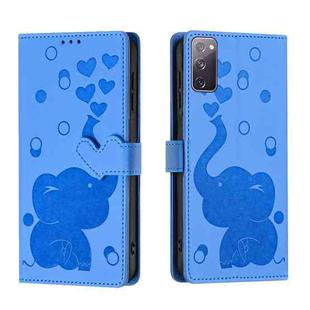 For Samsung Galaxy S20 FE Cartoon Elephant Embossed Leather Phone Case(Blue)